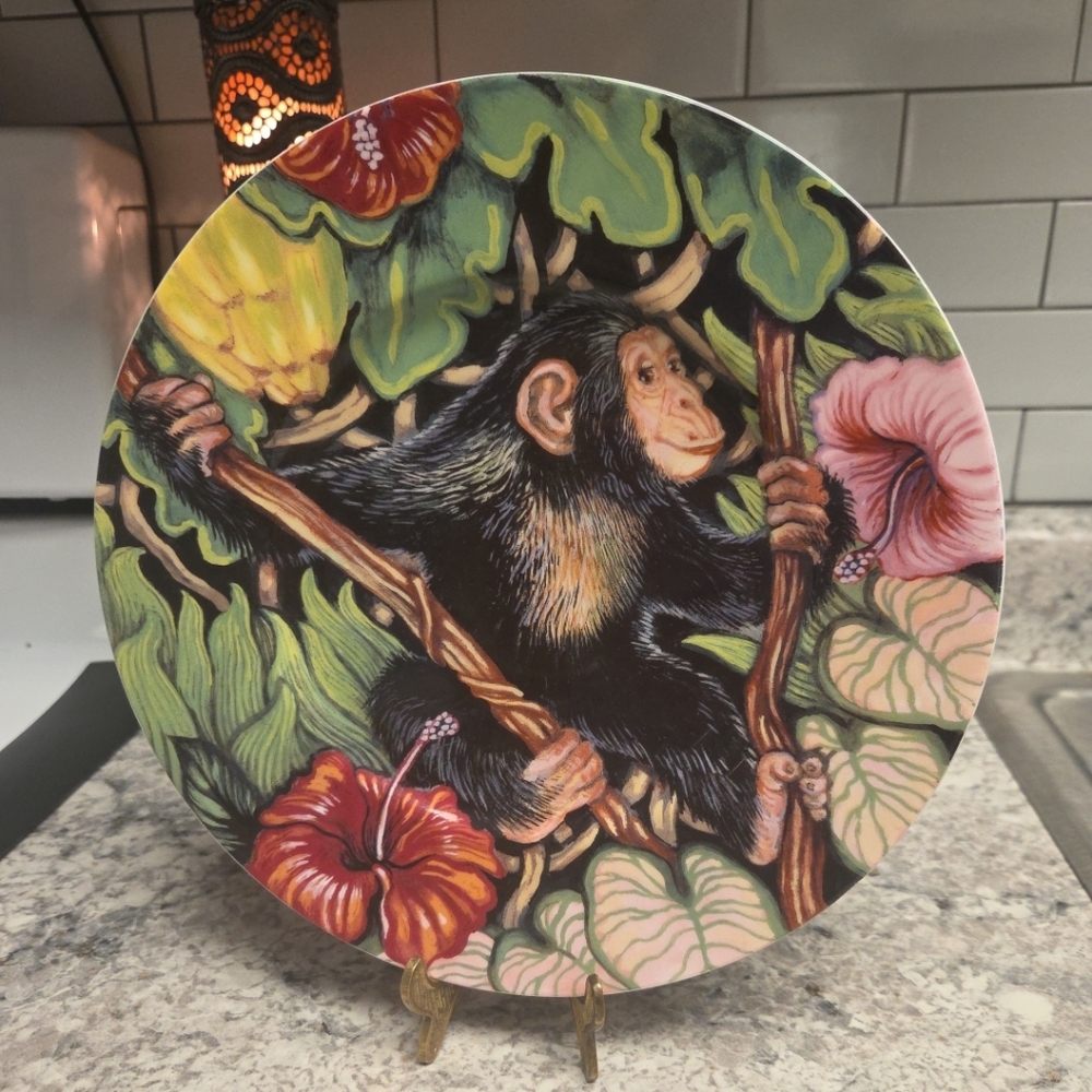 Fitz & Floyd Exotic Jungle Monkey Bone China Plate New with Tags